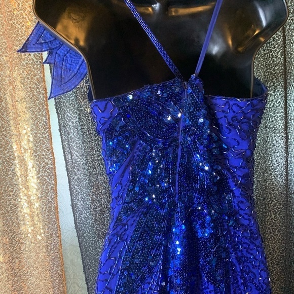 Vintage Black Tie Royal Blue Formal/Party Sequin Dress Size 8 - Picture 4 of 7